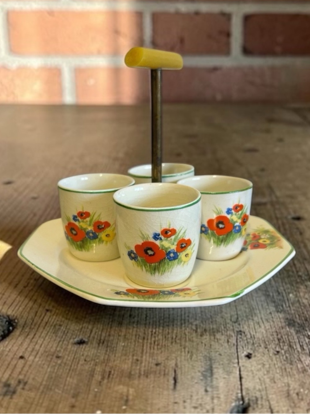 VIntage Poppy & Wildflower Egg Cup Caddy Set - 6-Piece Serving Set